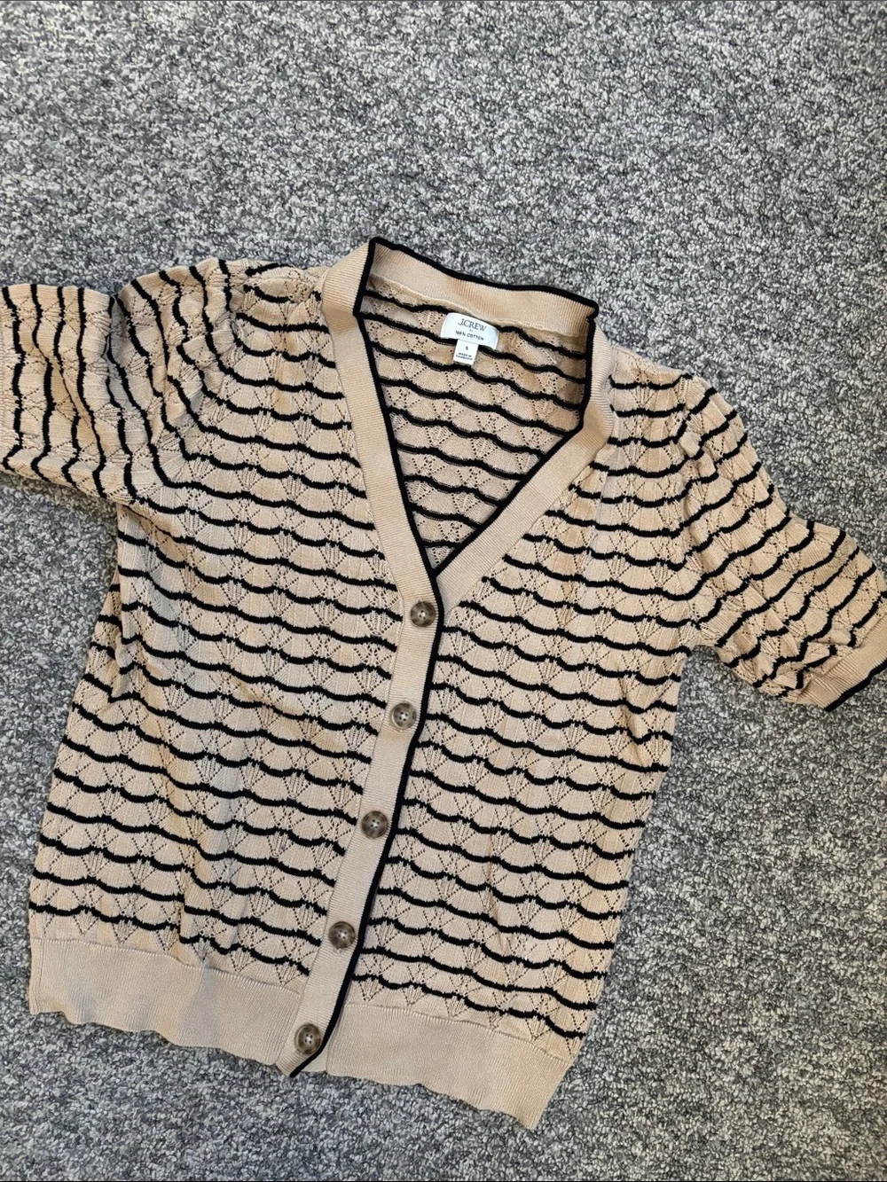 J. Crew Beige and Black Striped Cotton Knit Top
